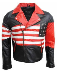 American Flag Lapel Style Collar Red & Black Leather Jacket