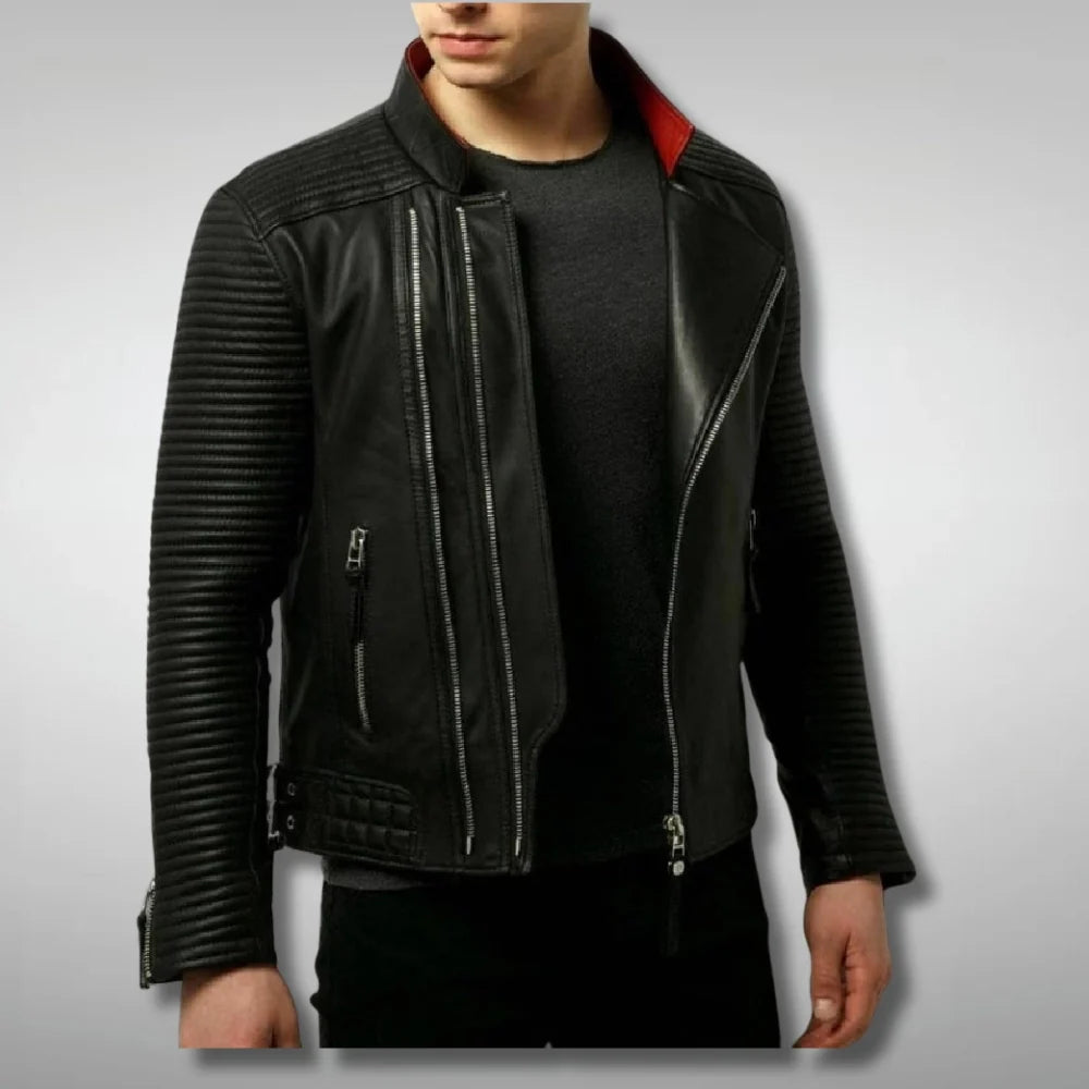 Men's Black Leather Biker Jacket