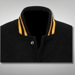 Black Varsity Jacket with Yellow Stripe