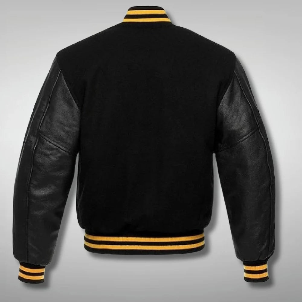 Black Varsity Jacket with Yellow Stripe