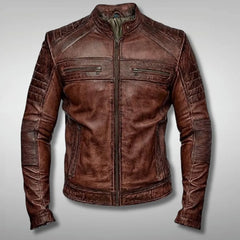 Men's Distressed Brown Cafe Racer Leather Jacket