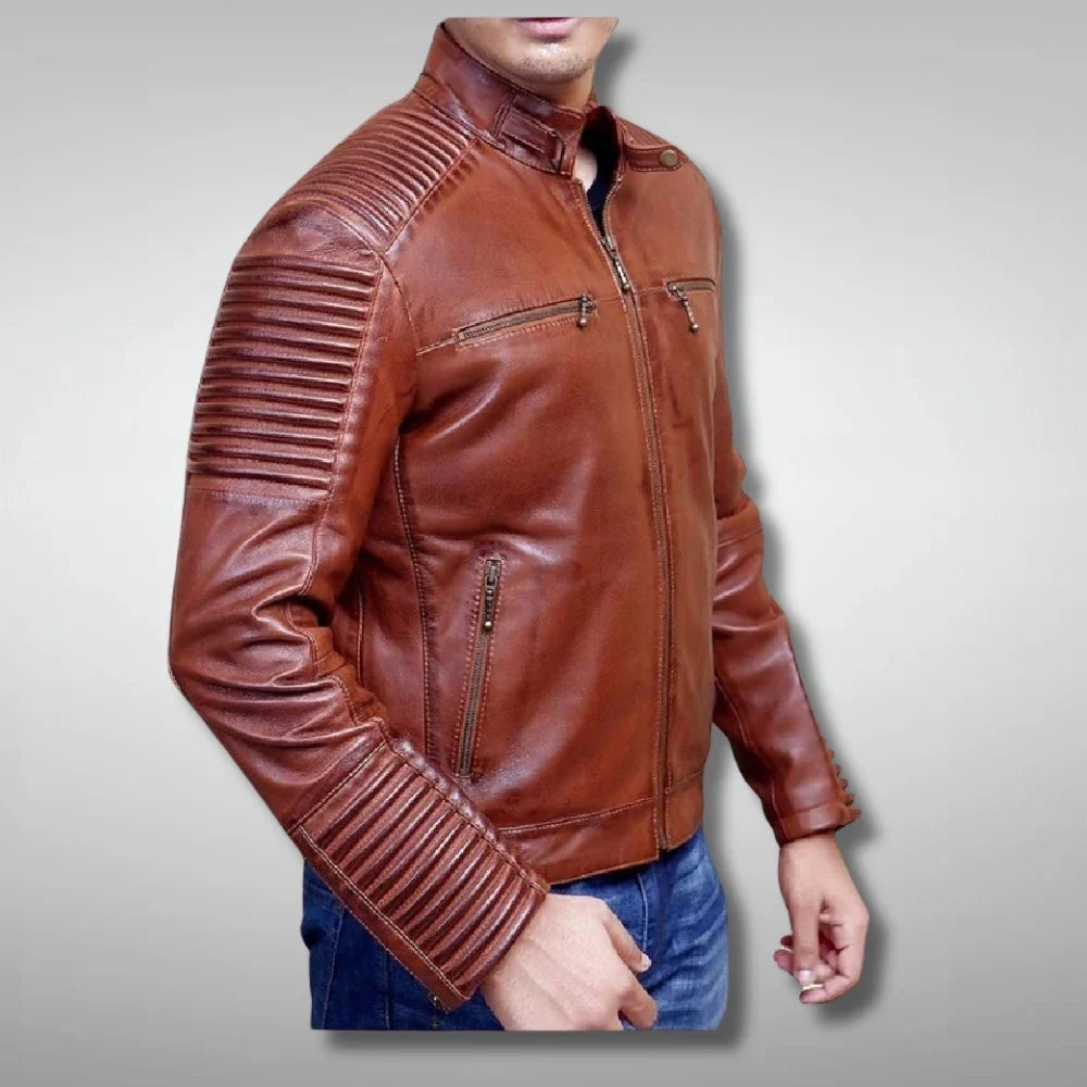 Men's Cafe Racer Leather Brown Biker Jacket