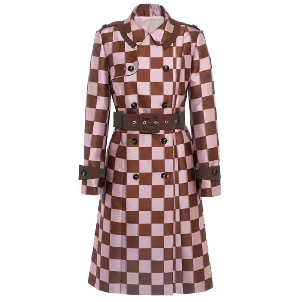 Emily In Paris S04 Lily Collins Checkered Trench Coat