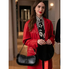 Emily In Paris S04 Lily Collins Red Leather Coat