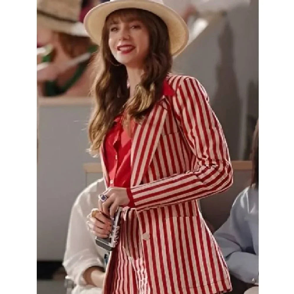 Emily In Paris S04 Lily Collins Red & White Striped Blazer