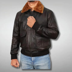 Men's A2 RAF Aviator Flight Faux Shearling Bomber Jacket