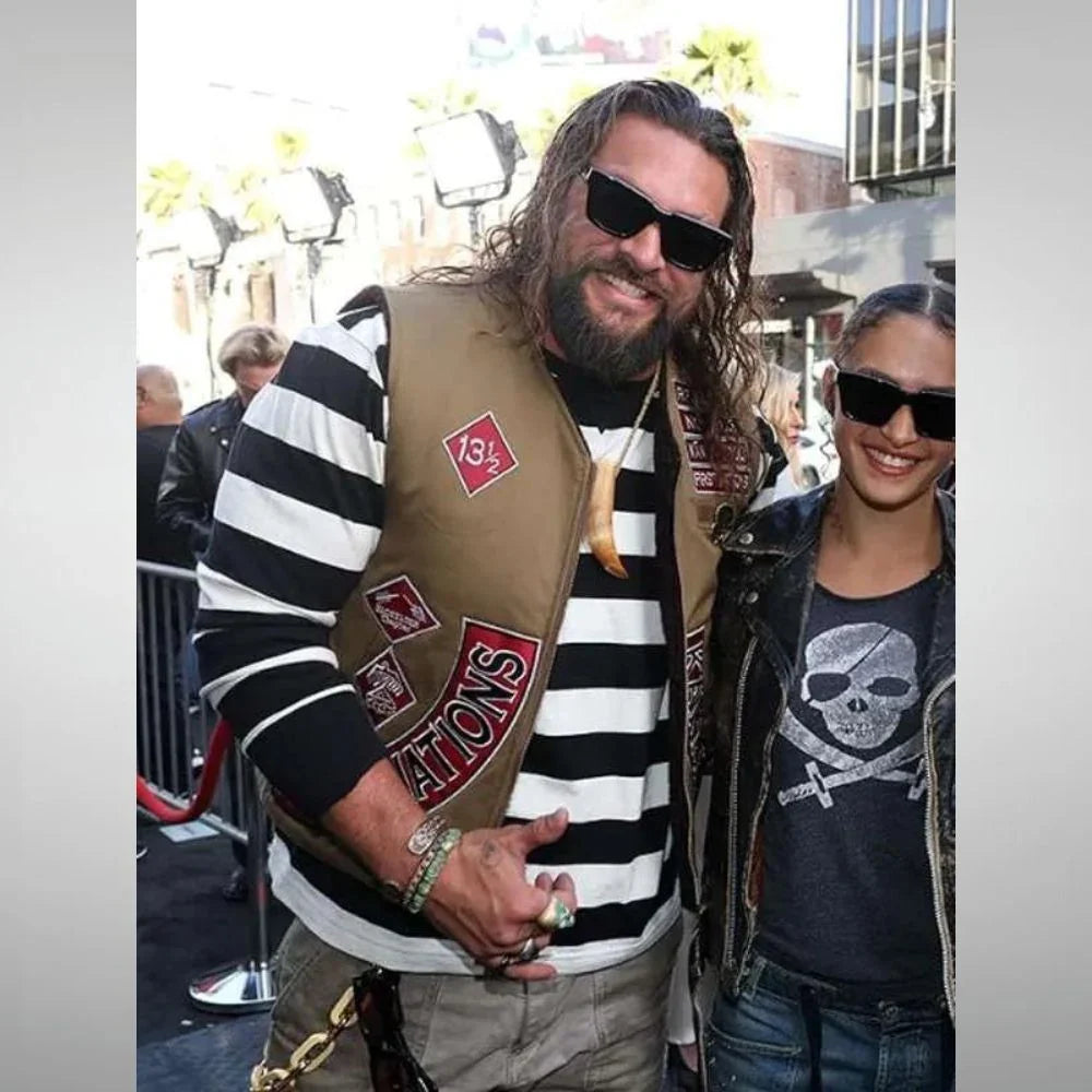 The Bikeriders 2024 Movie Jason Momoa Brown Vest