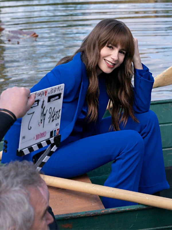 Lily Collins Emily In Paris S04 Blue Suit