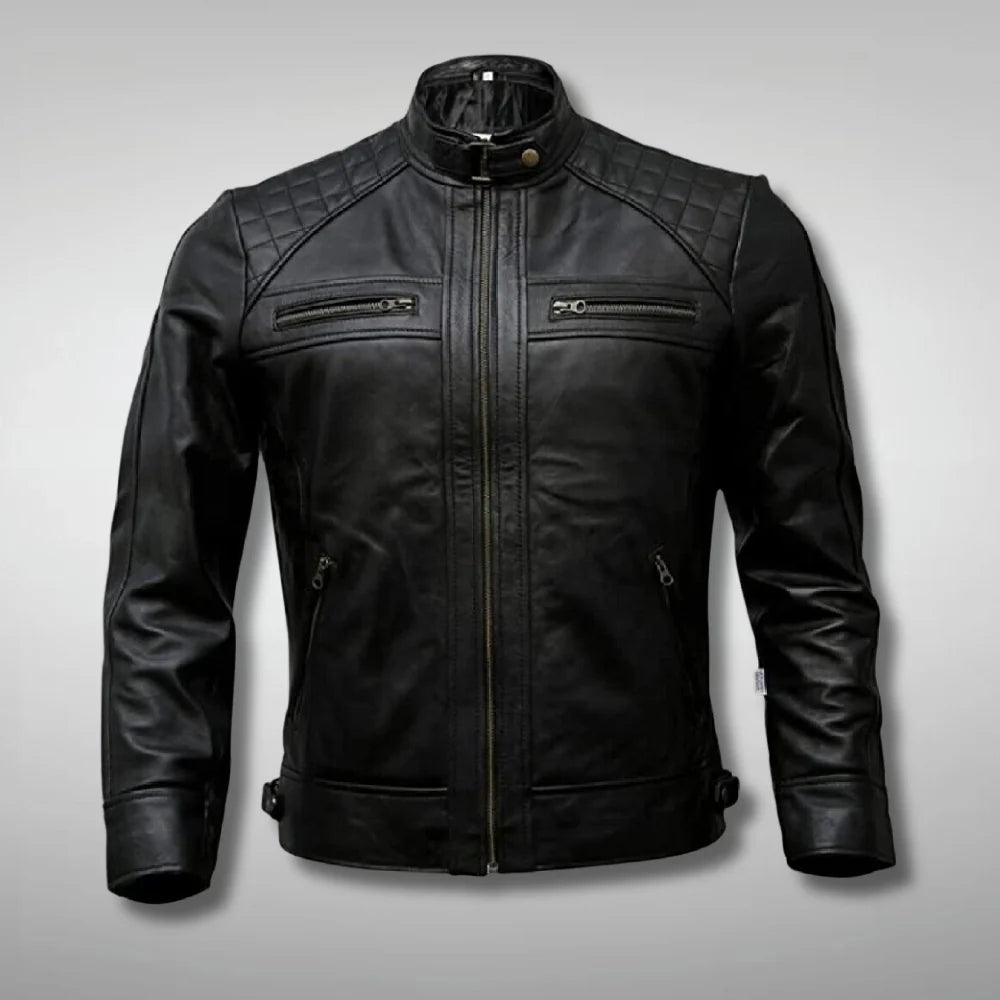 Men's Cafe Racer Black Quilted Biker Jacket