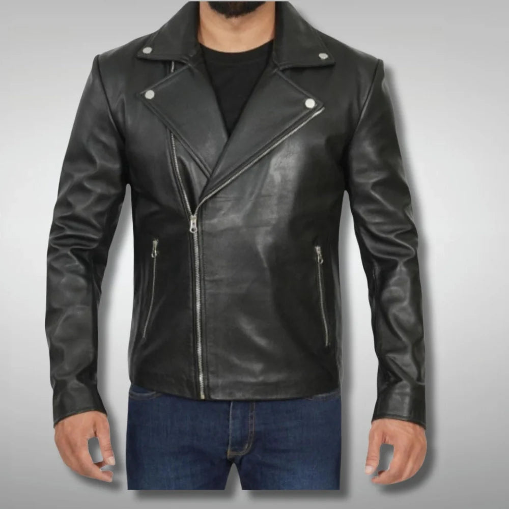 Men's Durable Black Leather Motorcycle Jacket