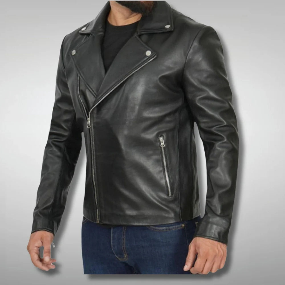 Men's Durable Black Leather Motorcycle Jacket