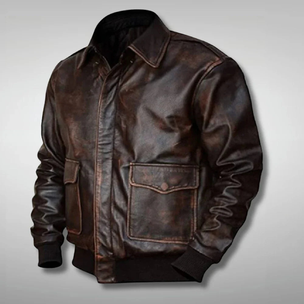 A2 Aviator Navy Distressed Brown Mens Bomber Flight Jacket