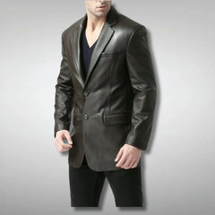 Men's Dark Brown Two Button Leather Blazer Coat