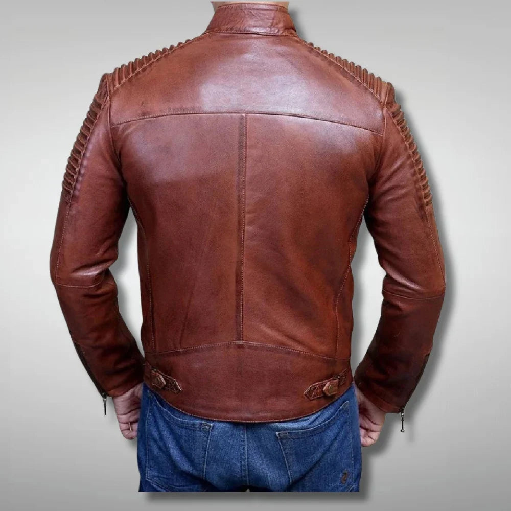 Men's Cafe Racer Leather Brown Biker Jacket