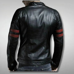 Red Strips Black Leather Motorcycle Jackets For Men