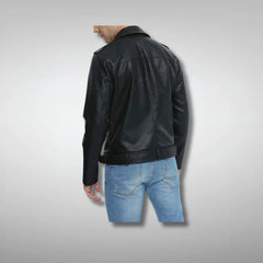 Mens Belted Style Black Leather Biker Jacket