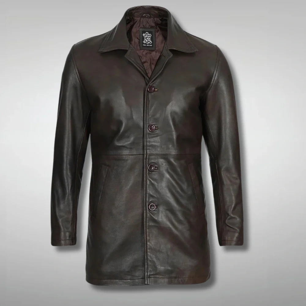 Men's Dark Brown Vintage Style Leather Coat