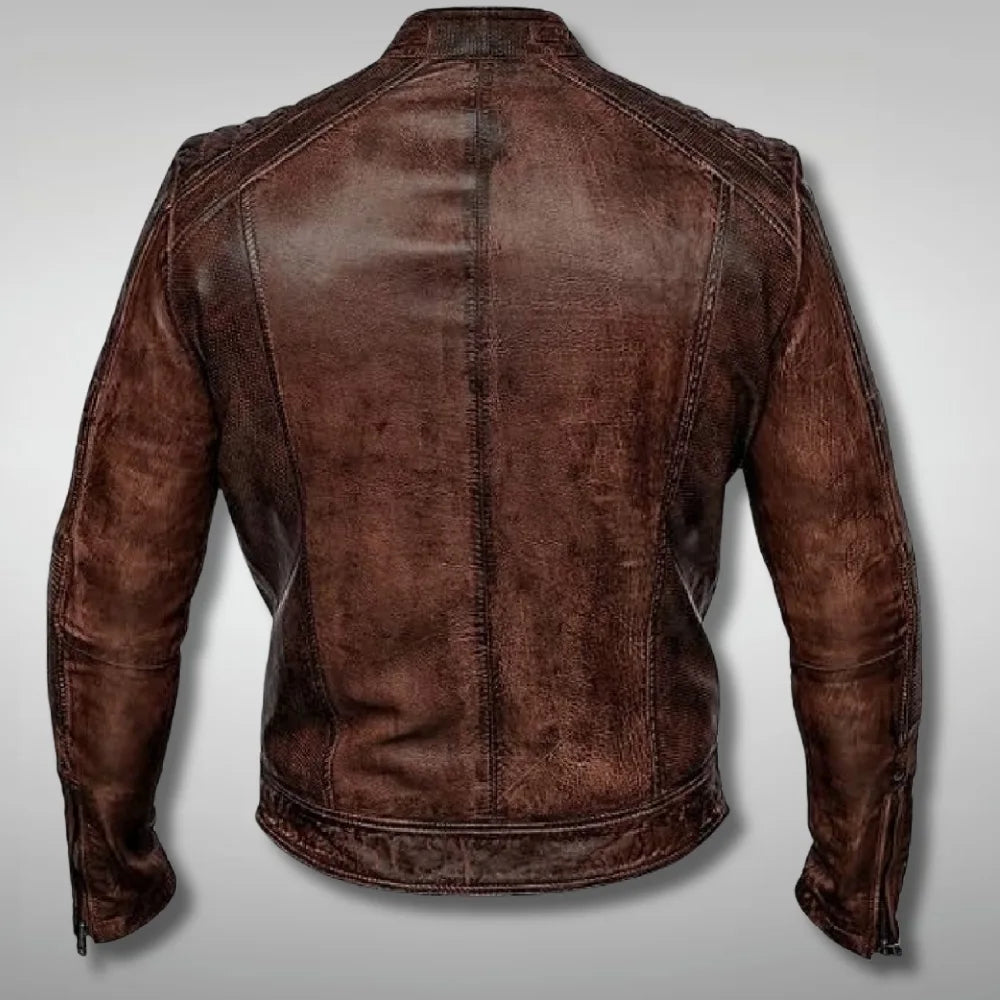 Men's Distressed Brown Cafe Racer Leather Jacket