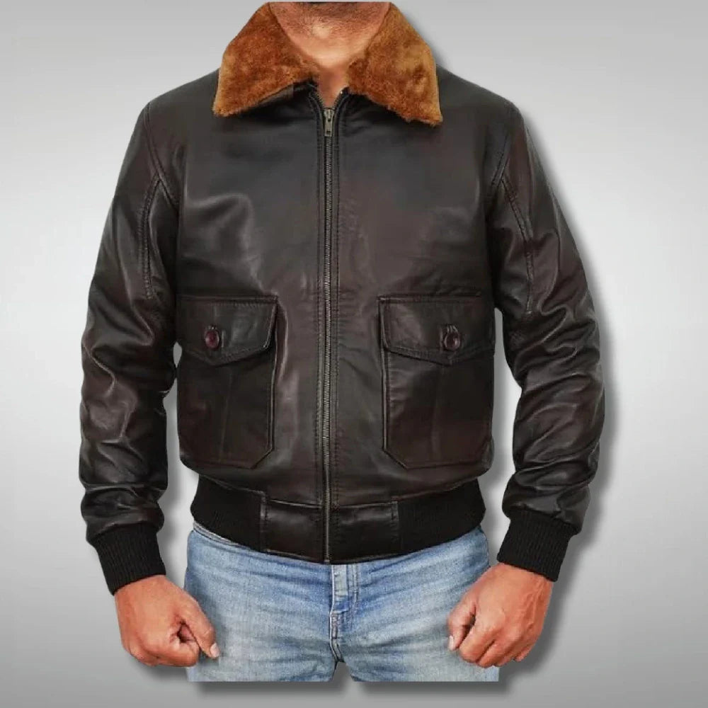 Men's A2 RAF Aviator Flight Faux Shearling Bomber Jacket