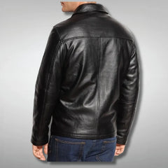 Mens Cafe Racer Motorcycle Black Leather Jacket