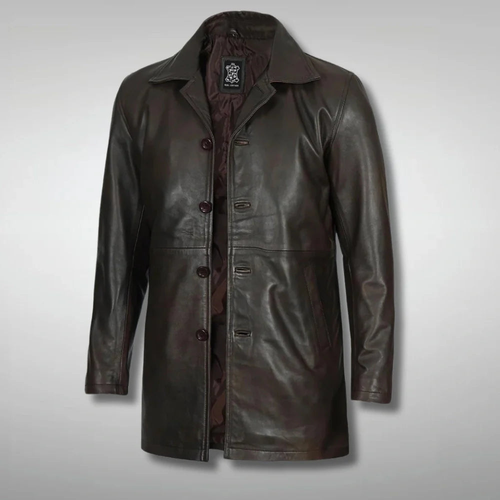 Men's Dark Brown Vintage Style Leather Coat