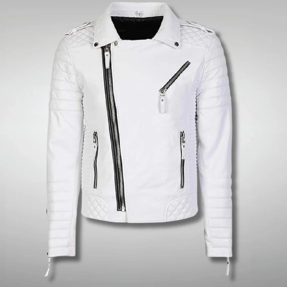 Men's Motorcycle White Leather Jacket