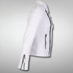 Men's Motorcycle White Leather Jacket