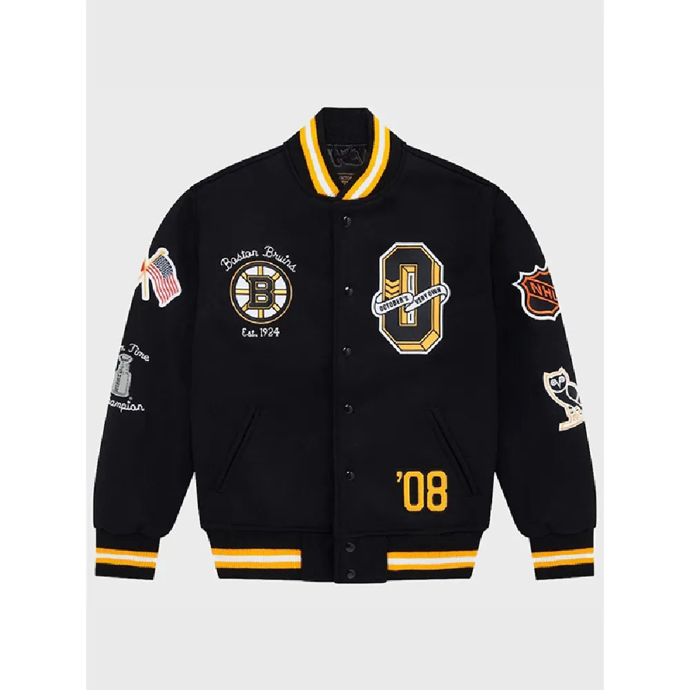 NHL Boston Bruins OVO Black Varsity Jacket