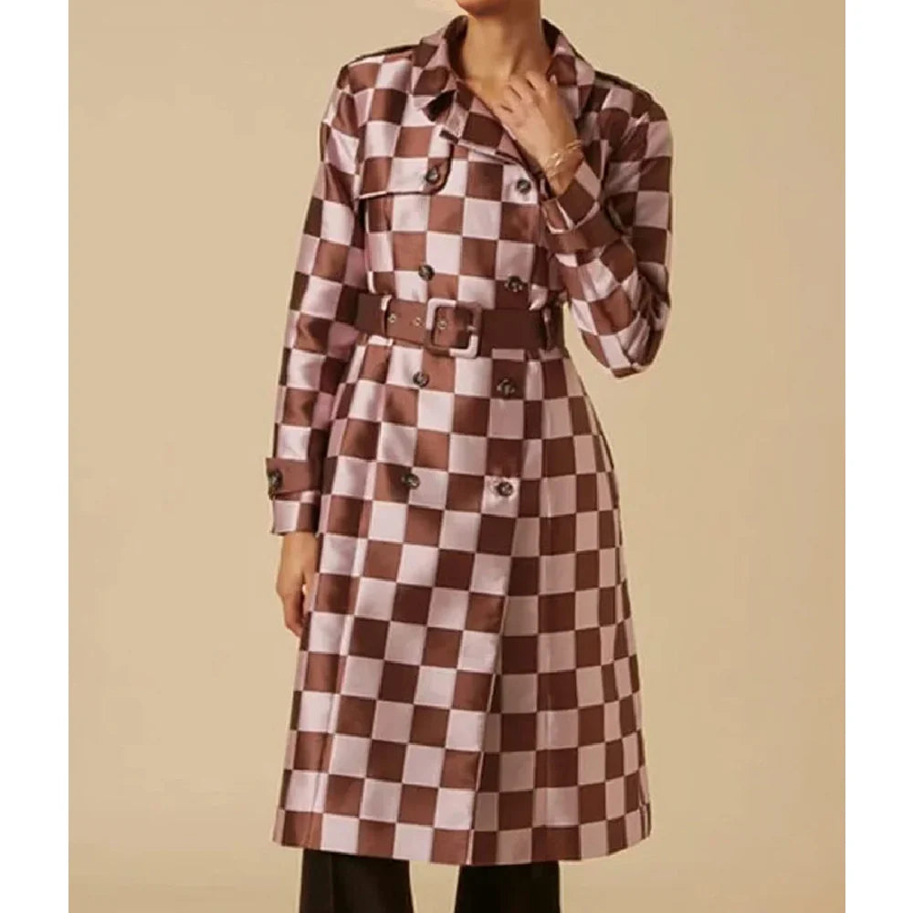 Emily In Paris S04 Lily Collins Checkered Trench Coat