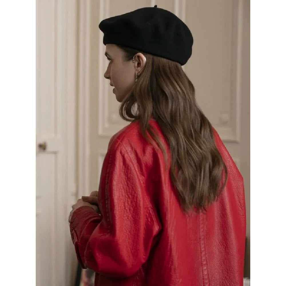 Emily In Paris S04 Lily Collins Red Leather Coat