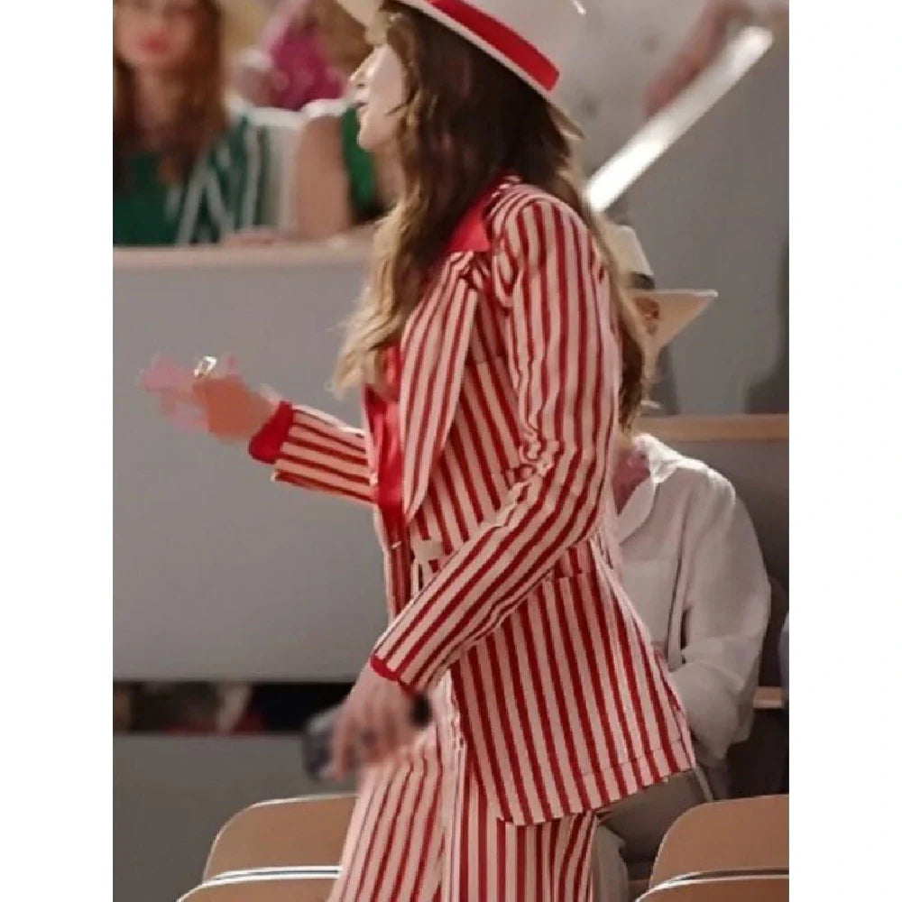 Emily In Paris S04 Lily Collins Red & White Striped Blazer