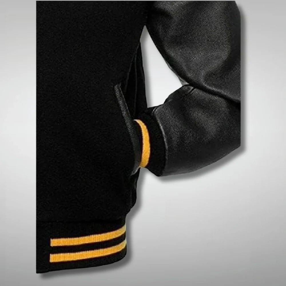 Black Varsity Jacket with Yellow Stripe