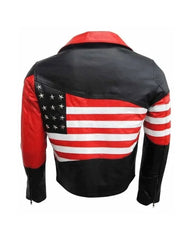 American Flag Lapel Style Collar Red & Black Leather Jacket