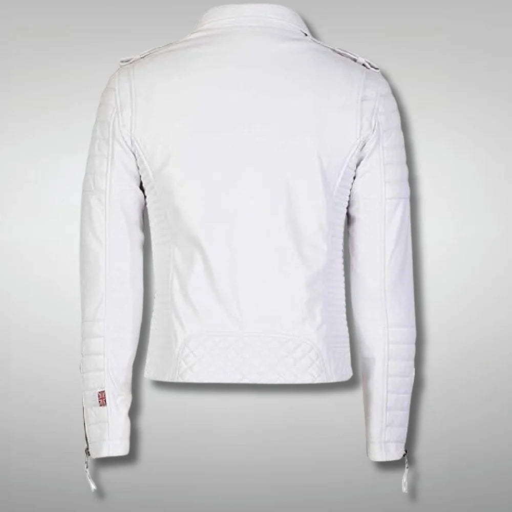 Men's Motorcycle White Leather Jacket