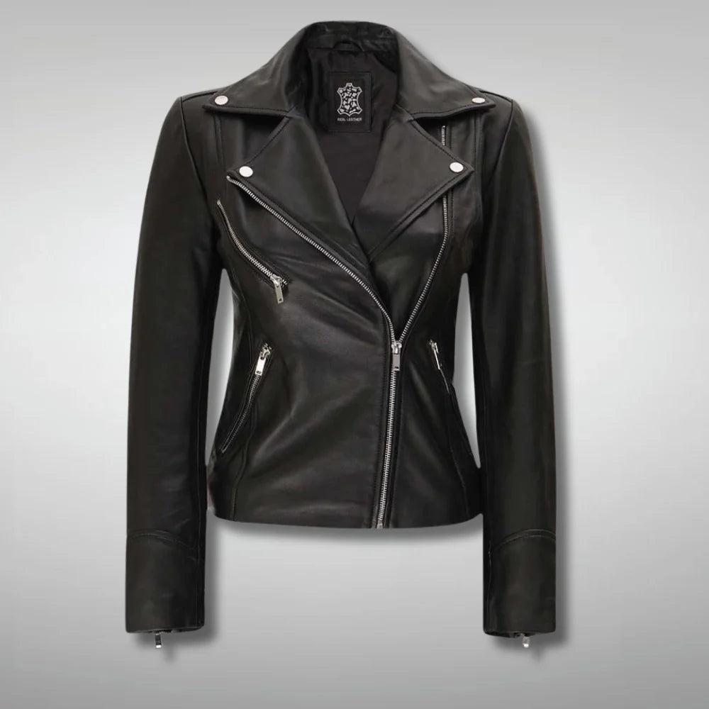 Black Slim Fit Womens Biker Jacket