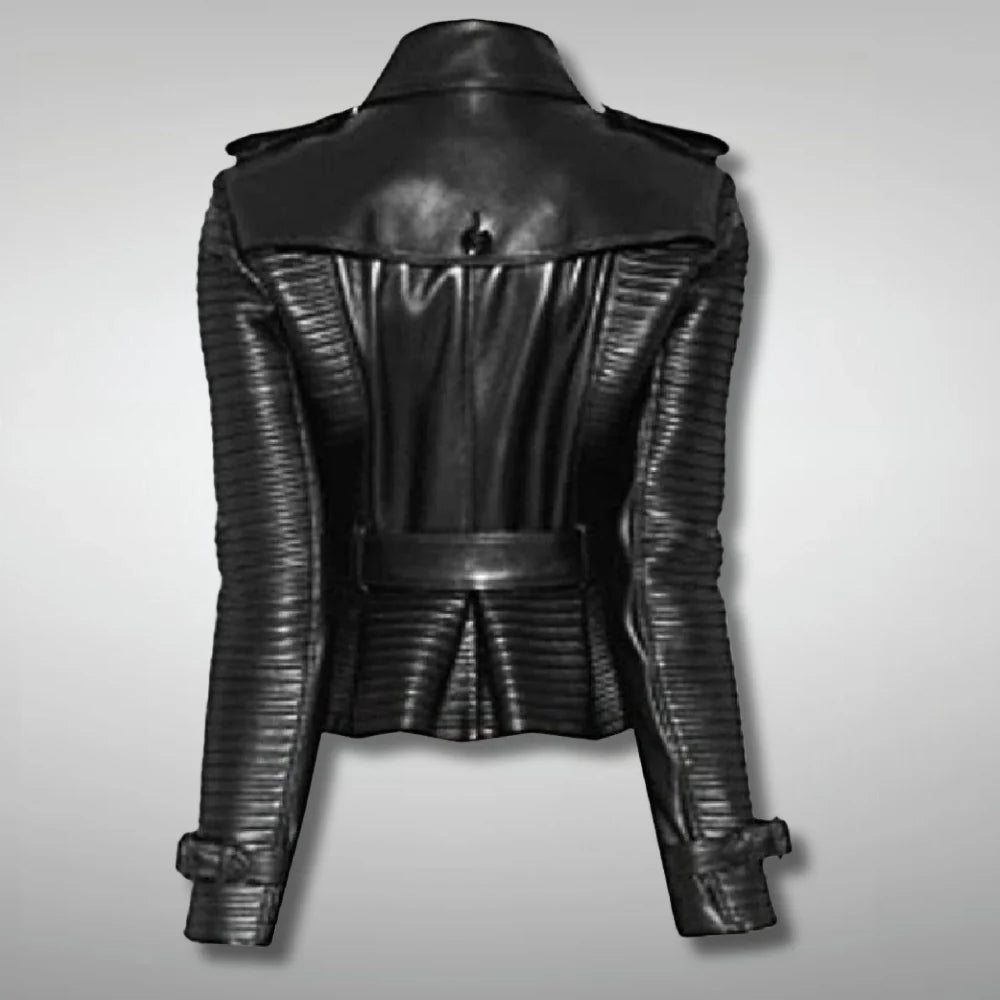 Womens Black Double Breasted Leather Jacket