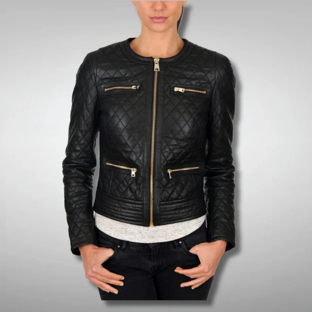 Womens Black Slim Fit Diamond Quilted Jacket