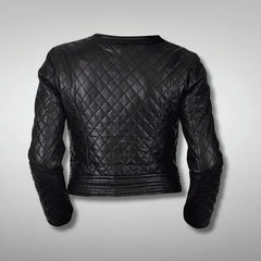 Womens Black Slim Fit Diamond Quilted Jacket