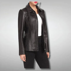 Women's Slim-Fit Fashion Coat Style Black Leather Jacket