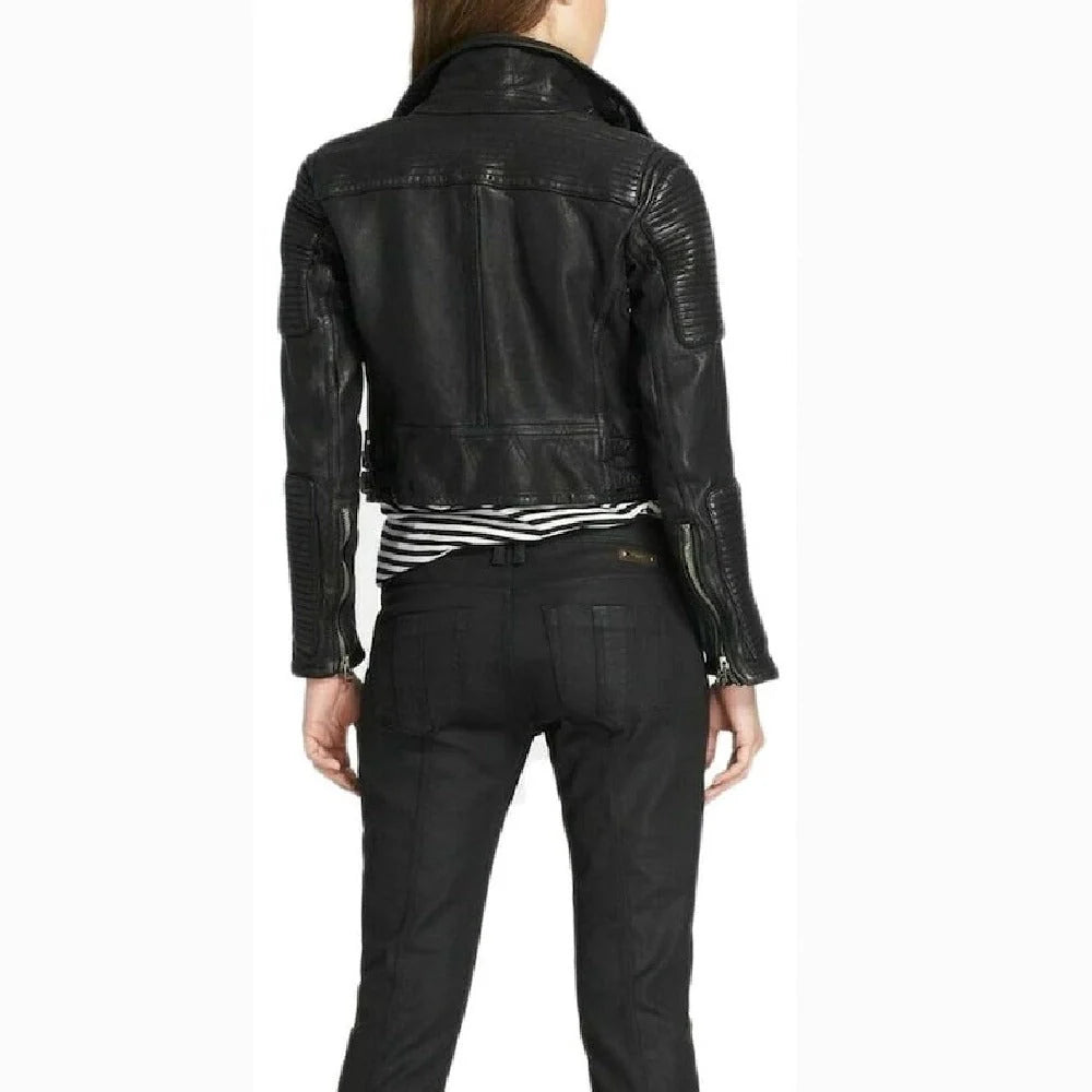 Women's Fashion Black Leather Biker Jacket