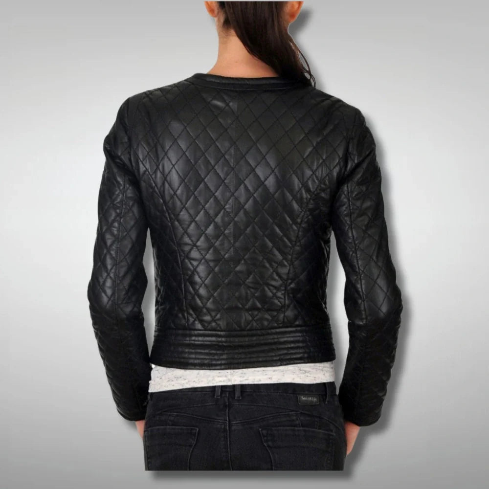 Womens Black Slim Fit Diamond Quilted Jacket