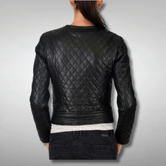 Womens Black Slim Fit Diamond Quilted Jacket