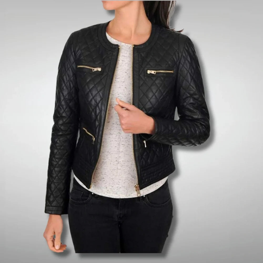 Womens Black Slim Fit Diamond Quilted Jacket