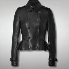 Womens Black Double Breasted Leather Jacket