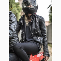 Women's Fashion Black Leather Biker Jacket